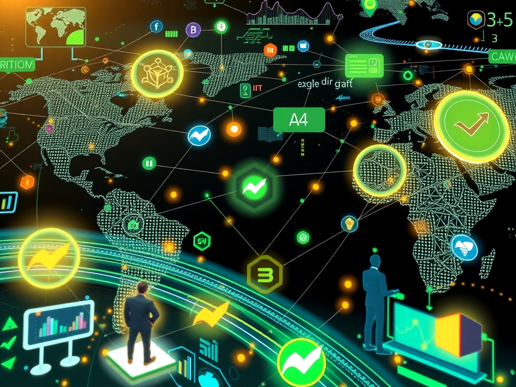 Dynamic supply chain ecosystem with diverse business professionals coordinating and technology interfaces symbolizing agility and inclusion.