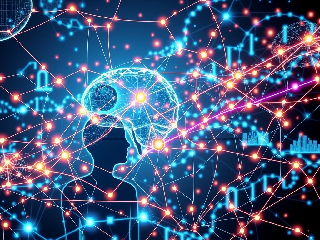 Futuristic interconnected supply chain ecosystem visualizing adaptive, conscious collaboration among diverse, neuro-inclusive teams with vibrant network flows and abstract human silhouettes representing neurodiversity.