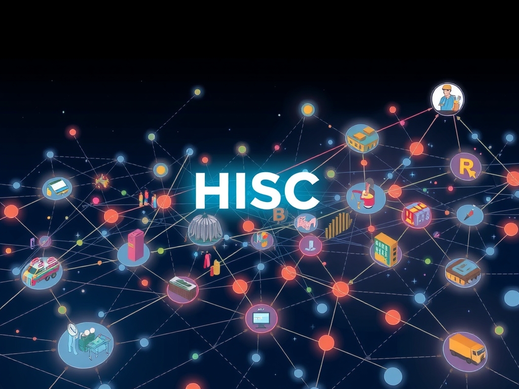 Futuristic supply chain networks illustrating the Holistic Inclusive Supplier Capacity Synergy Optimization Model with interconnected diverse suppliers and dynamic flow representing synergy.