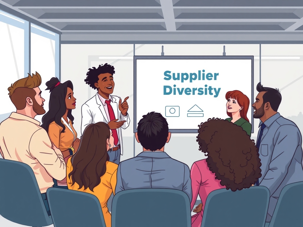 Infographic showing six key components of supplier diversity framework with icons for each