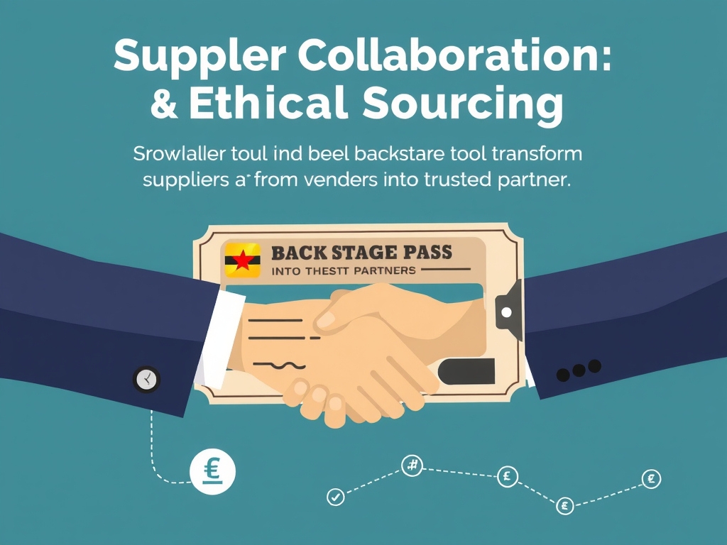 An infographic showcasing implementation steps such as defining vision, engaging suppliers, leveraging technology, building capacity, establishing metrics, and fostering culture in ethical supplier frameworks.