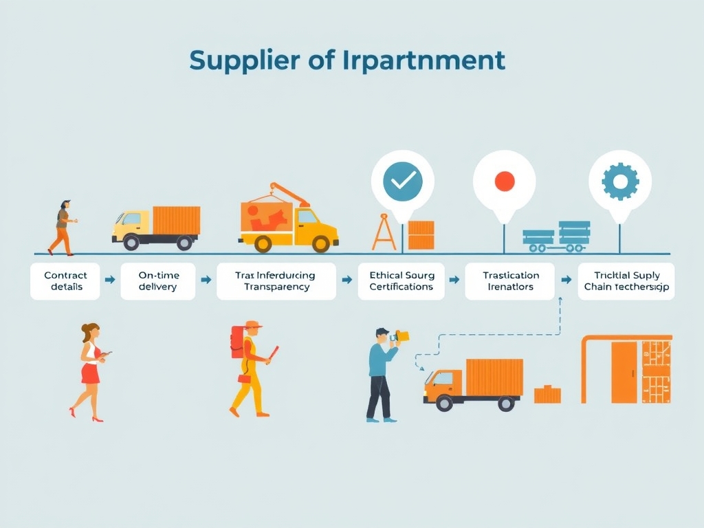 Showcase advanced supplier partnerships pivoting from transactional to strategic alliances enabled by technology like AI and real-time analytics for transparency. Capture themes of risk management, outcome-based goals, collaboration, innovation, resilience, and diversity in supplier ecosystems. Visualize dynamic communication and predictive tools enhancing supply chain accountability and responsiveness.
