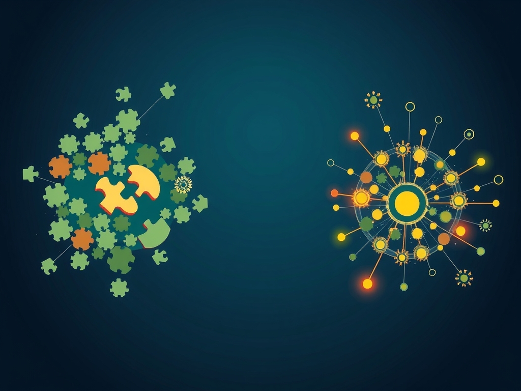 A fragmented group of suppliers transforming into a harmonious, intelligent, and collaborative supply chain network symbolizing unity, innovation, and competitive edge.