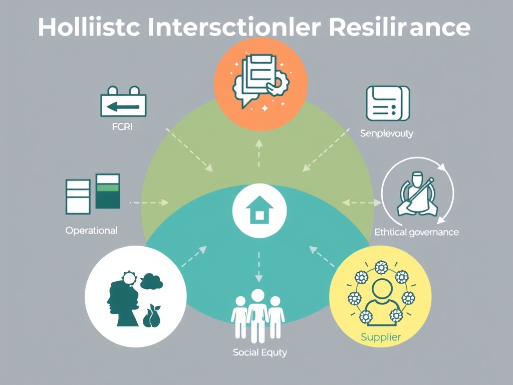 Summarize the action plan visually by showing key steps: auditing suppliers intersectionally, expanding diverse networks, investing in technology, collaborating on risk plans, and integrating ESG criteria.